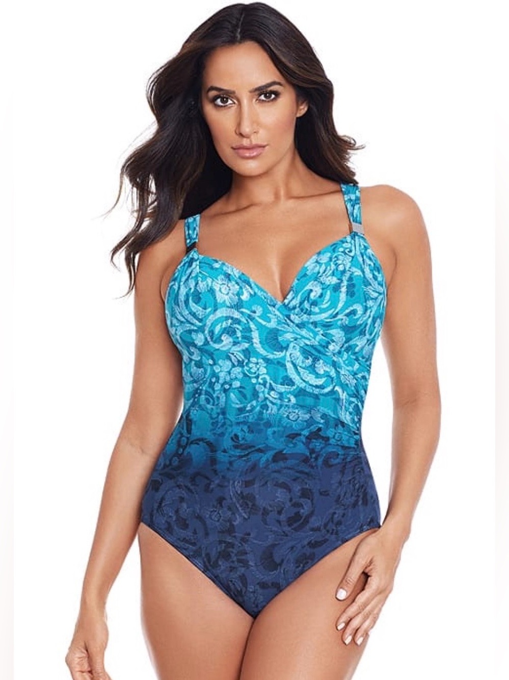 Miraclesuit Royals Siren One Piece Swimsuit Size 16 Light Blue Dark Blue Ombre